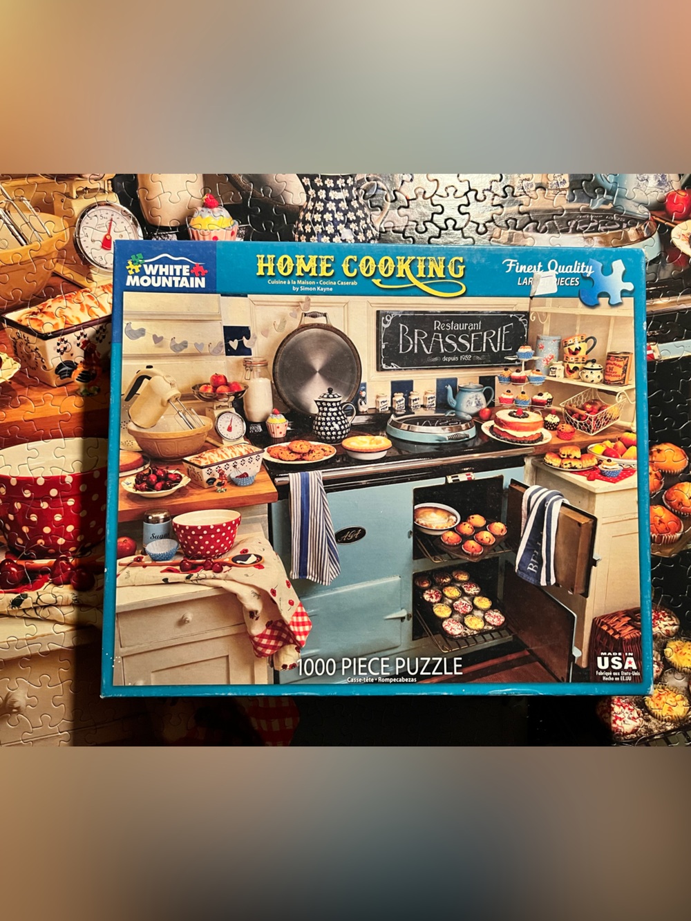 White Mountain Home Cooking Puzzle with Blue Trim and Red Accents